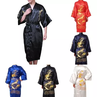 Satin Dragon Kimono Sleepwear Chinese Style Bathrobe For Comfortable Nights • $32.05