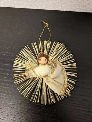 Vintage Christmas Starburst Gold Tinsel Tie On Tree Ornament Angel VGC Taiwan • $10