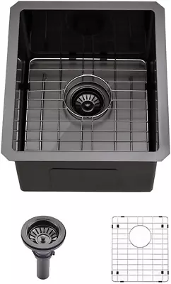 Black Undermount Bar Sink- 15X17 Inch Small Bar Sink Wet Bar Sink 16 Gauge Stain • £191.78