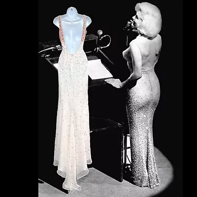 Vintage 1990s Beaded Chiffon Gown Marilyn Monroe Bodycon Prom Dress Deadstock • $92