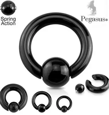 ALL SIZES - Black Titanium Spring Ball Hoop CBR  Captive Bead Ring With Ball • £8.99