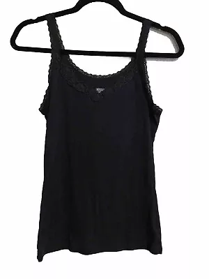 Mossimo Supply Co Womens Large Black Tank Top Lacy Spaghetti Strap Cotton Fitted • $5.99