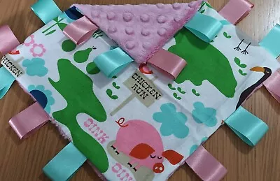 22cm Farm Print Taggy With Rose Pink  Dimple Plush Taggy/Comforter • £6