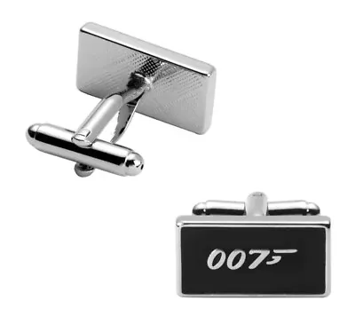 £5.99 • Buy Stylish Polished Chrome & Black Enamel James Bond 007 Cufflinks