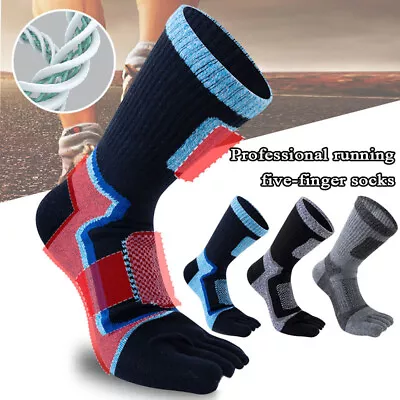 3Pairs Men Five Finger Cotton Separate Athletic Toe Crew Socks Sport Causal UK • £11.03