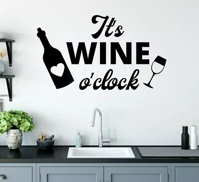 Wine Time Wall Sticker Home Décor Decal Quote Vinyl Lettering Glass Party Heart • £5.55