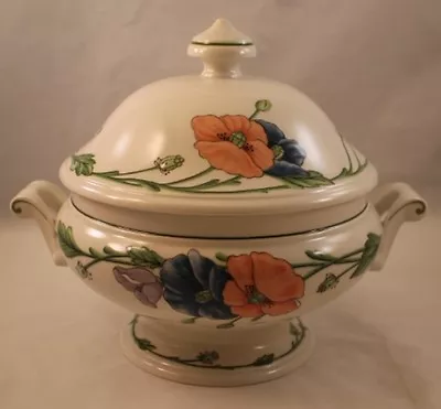 Amapola Villeroy & Boch Poppy Flower Tureen & Lid Vegetable Round Blue Orange • $99.98