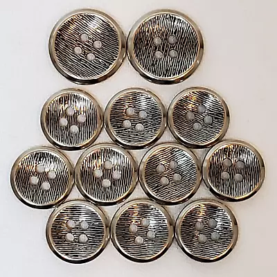 Silver Textured Metal 3/4  & 5/8  Four Hole Buttons Set Of 12 • $7.50