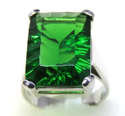 R0768G Mt St Helens Green Helenite Emerald-Cut 13x18mm 16Ct Sterling Silver Ring • $180