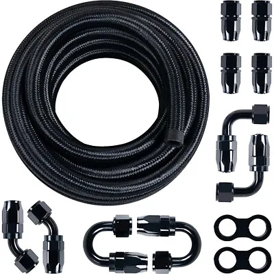 6AN 8AN 10AN Nylon Braided Fuel Line Kit Hose End Fitting Kit CPE 10/20FT Black • $40.99