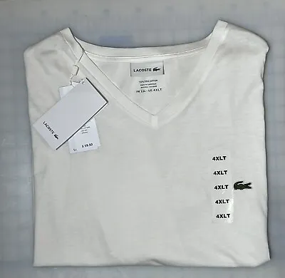 $55 • Buy Lacoste Men's Premium Pima Cotton T Shirt V-Neck Short Sleeve Sz 4XL T  (White)