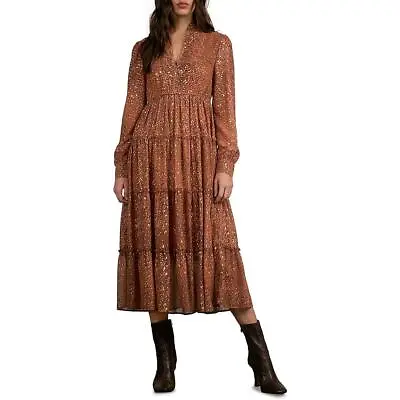 Elan Women's Printed V-Neck Long Sleeve A-Line Midi Dress • $13.99