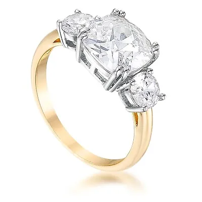 The Cushion Cut Royal Yellow Gold Plated Triple Stone Wedding Ring • $19.24