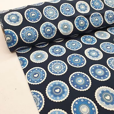 Cotton Jersey Fabric Stretchy NAVY HEARTS Dress Children Sewing Craft 140cm Wide • £6.99