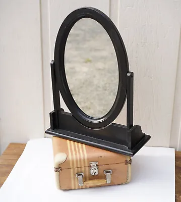 Wooden Oval Mirror Swivel Frame Antique Black Tilt Retro Vintage Gothic Boudoir • $65