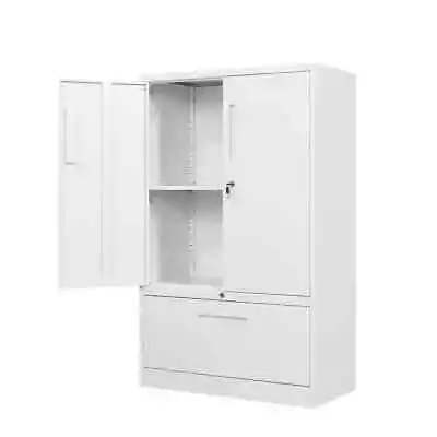 Mlezan Storage Cabinet 15.75  X 31.5  X 51.18  2-Doors 1-Drawer Metal In White • $241.34