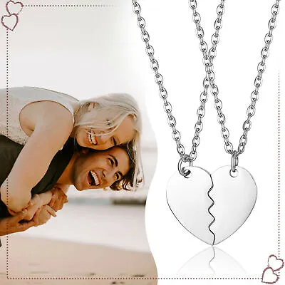 2pcs Heart Puzzle Couple Necklace Stainless Steel Matching Love Pendant Set Gift • $10.99