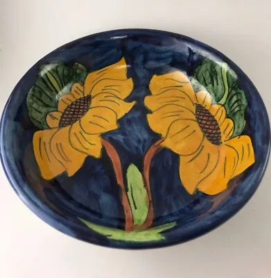 Talavera Mexico Pottery Sunflowers Bowl Wall Hanging 8 ~Blue~signed~hand Painted • $16.99