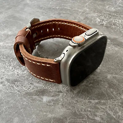 £35 • Buy Thick Leather Chocolate Brown Watch Strap Band For Apple Watch Ultra 49mm