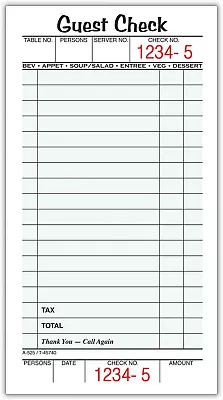 Guest Check Pads Single Part Perforated White 3-2/5  X 6-3/4   50 Sheets/Pa • $12.76