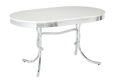 Retro Dining Table Small Space Vintage Oval Chrome Kitchen Eating Modern White • $343.94