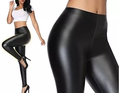 Womens Ladies Wet Look Faux Leather High Waist Leggings Stretch Pant Trousers • £6.99