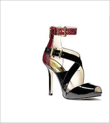 Michael Kors Black Patent Leather Ankle Strap Sandals Womens Dress Shoes 6.5 New • $149.99