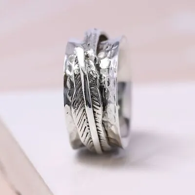 £24.99 • Buy Bnwt .925 Sterling Silver Wide Spinning Ring With Silver Feathers - Free P&p