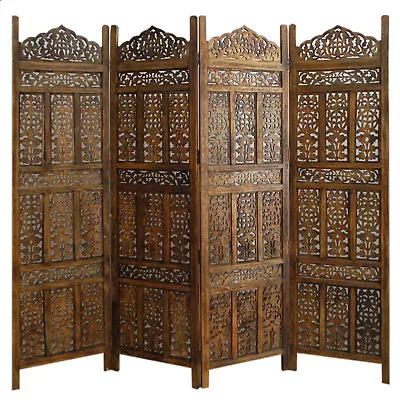 £159.90 • Buy Paravent 4 Panel Indian Hand Carved Wooden Screen Room Divider Free P & P  K0