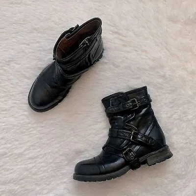 Ugg Collection Elisabeta Black Italian Leather Harness Buckle Moto Biker Boots • $295