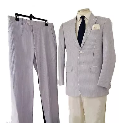 Jos A Bank Stays Cool Mens 39L Cotton Tailored Fit Stripe Seersucker Suit • $139.99