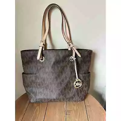 Michael Kors Jet Set Tote MK Signature Brown Travel Women's Shoulder Purse • $45