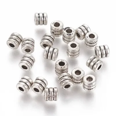 Tibetan Silver Spacer Beads Striped Tube Barrel Shape 4mm X 4mm 50pcs • £2.75