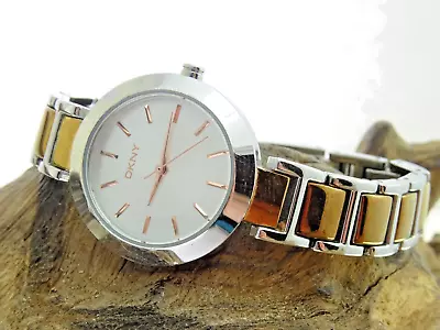 £25 • Buy DKNY Stanhope Ladies 28mm Designer Two Tone Bracelet Watch NY-2136
