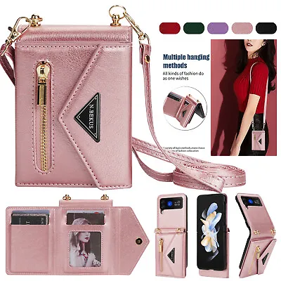 $17.01 • Buy Stand Cover For Samsung Z Flip 4/3 5G Leather Wallet Card Crossbody Strap Case