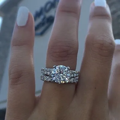 3 CT Dazzling White Round Simulated Diamond Engagement Wedding Bridal Ring Sets • $148