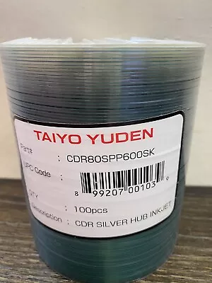 Taiyo Yuden CDR80SPP600SK 100pcs CDR Silver Hub Inkjet Blank Media New Sealed • £77.85