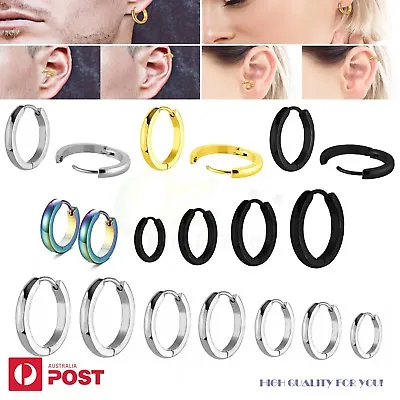 $7.99 • Buy 1 Pair 2mm Clicker Huggie Earrings Hoops Ear Studs Sleeper Surgical Steel 7-16mm