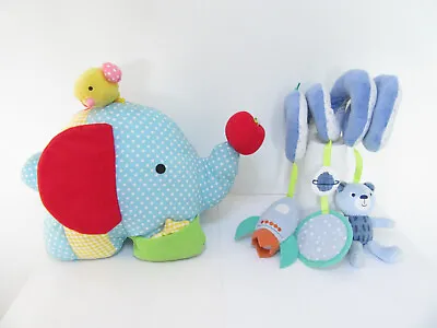 Mothercare Elephant Baby Soft Rocket Pram Cot Toy Spotty Blue Sensory Bundle • £9.99