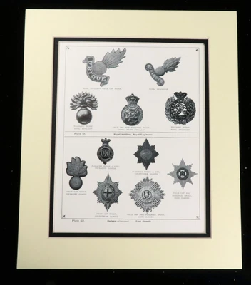 £40 • Buy Coldstream Guards Royal Artillery British Army Regimental Badges Antique Print