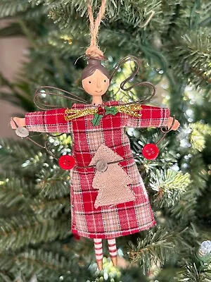 Gisela Graham Fairy With Tartan Dress Christmas Tree Hanging Decoration • £7.99