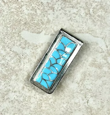 Vintage Southwestern Sterling Silver Turquoise Money Clip. • $9.99