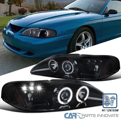Fits 1994-1998 Ford Mustang Halo Glossy Black Smoke Projector Headlight LED Bar • $132.95