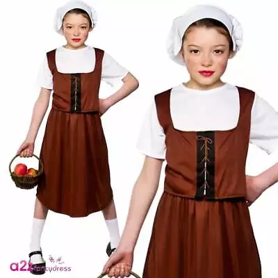 Kids Tudor Girl Costume Victorian Peasant History Book Day Fancy Dress 5-13 Yrs • £9.95