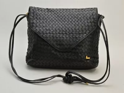 LANCEL Shoulder Bag Intrecciato Mesh Leather Black Gold Hardware • £160.05