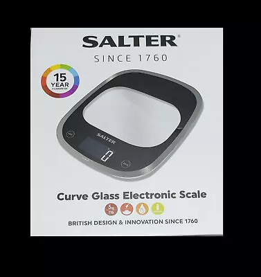 Salter Curve Digital Glass Kitchen Scales Black 1050BKDR 5kg • £12.99