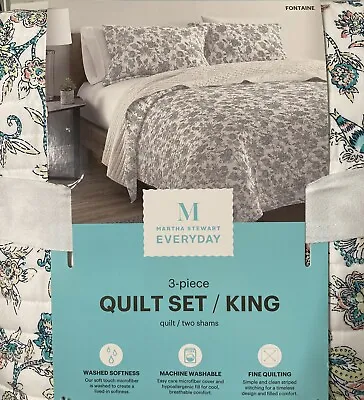 Martha Stewart KING “Fontaine” Floral 3 Piece Quilt Set + 2 Shams Blue Green • $109.99