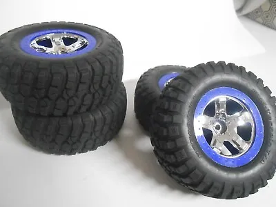 Fits 1/10 Traxxas 2wd Slash BF Goodrich Tires 12mm Blue Chrome Wheels 4 Fr & Rr • $24.95