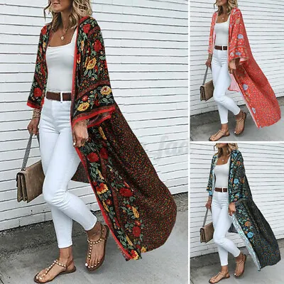 $20.37 • Buy ZANZEA Women Floral Coat Jacket Kimono Front Open Maxi Long Cardigan Holiday New