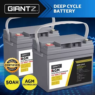 Giantz 12V 50Ah AGM Deep Cycle Battery X2 Marine Sealed Power Solar 4WD Camping • $202.95